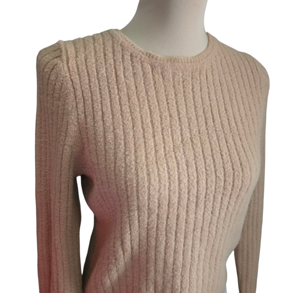 Women's Express Beige Tan Ribbed Fuzzy Sweater - Medium - Picture 3 of 9